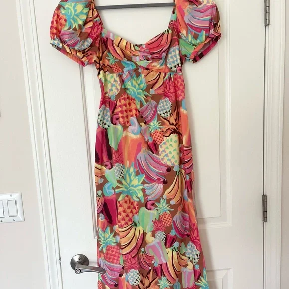 FARM Rio Pink and Green Puff Sleeve Sundress FARM Rio Pink and Green Puff Sleeve Sundress